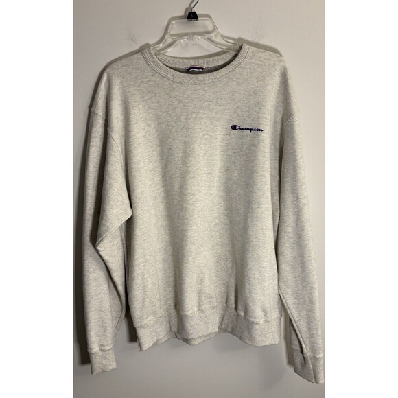 CHAMPION Powerblend Crewneck Sweatshirt Men Large Heather Gray Classic Logo - Picture 1 of 11